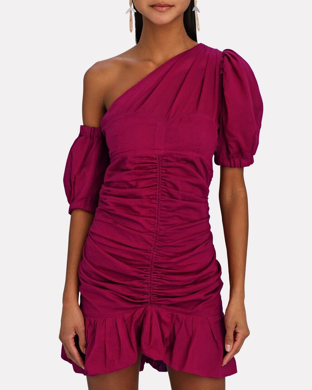 Isabel Marant Etoile Lecia Mini Dress FR 42 US 10 Pink Ruffle One Shoulder